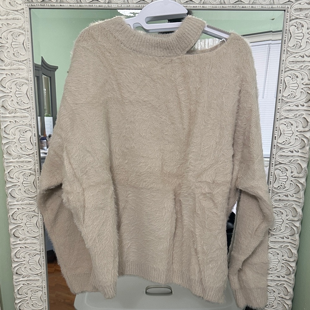 She + Sky Off-the-Shoulder Cream Sweater
